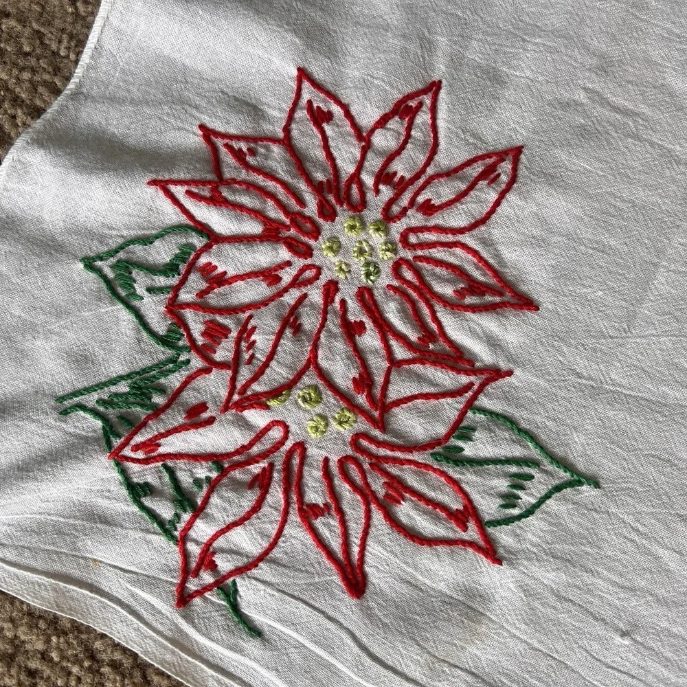 Vintage Hand embroidered Tablecloth Table Square Christmas 36